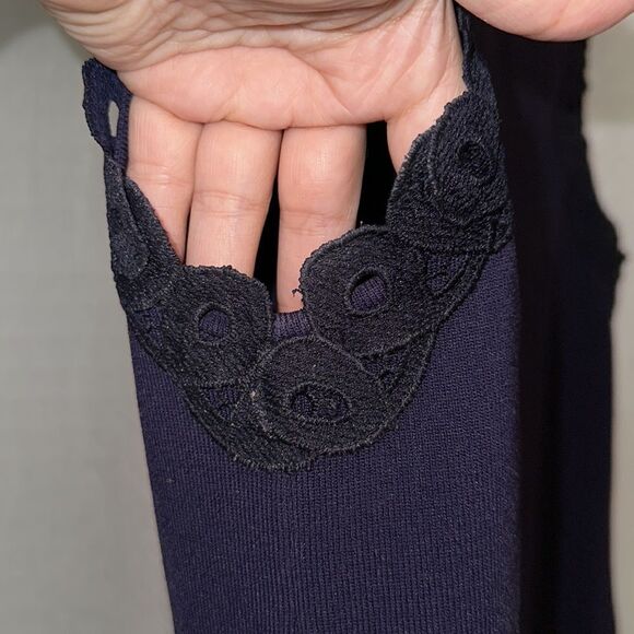 Ted Baker L Navy Lucia Knit Sleeveless Lace Trim Back Zip Shift Dress - Picture 11 of 15